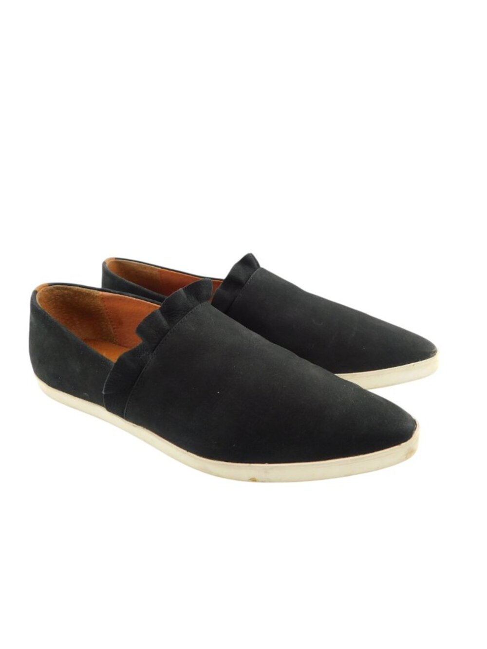 GENTLE SOULS Black Suede Leather Ruffle Slip-on Sneaker Flats Loafers 7.5